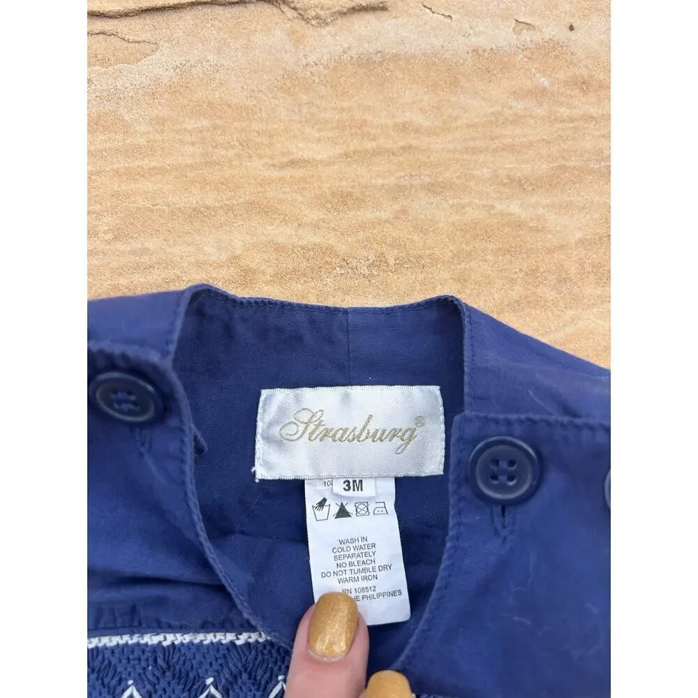 Strasburg Embroidered Blue Jon Jon/Shortall/Romper 3 months